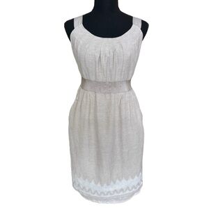 Banana Republic Linen Rayon Blend Beige Embroidered Trim Dress Size 4